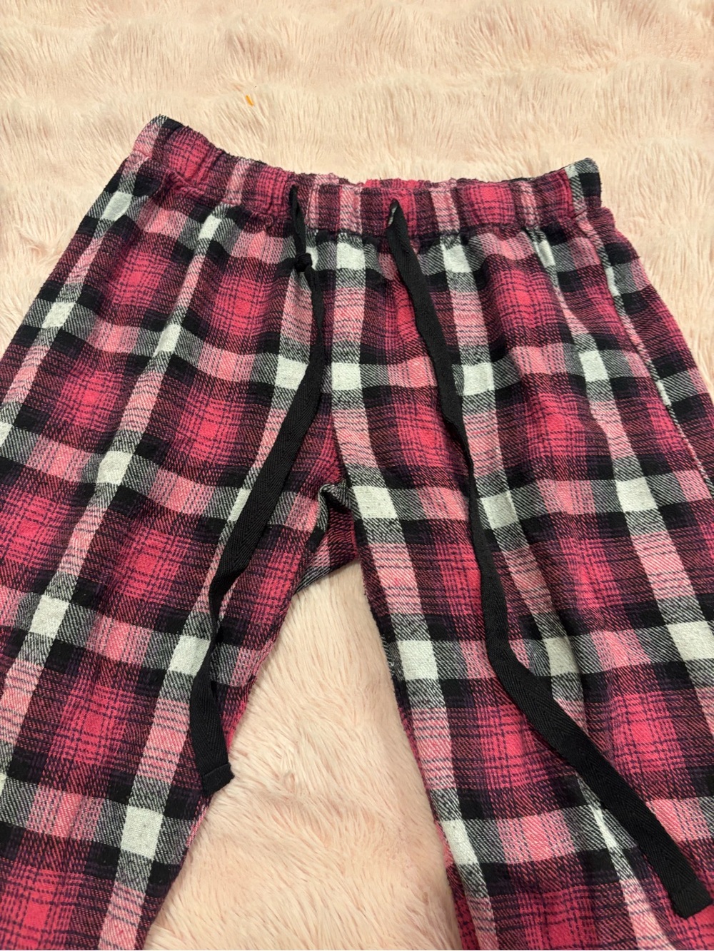 Natural Reflections Pink and Black Plaid Kids Flannel Pajama Bottoms